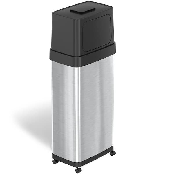 24 Gal Dual Door Stainless Steel Trash Can with Odor Filter and