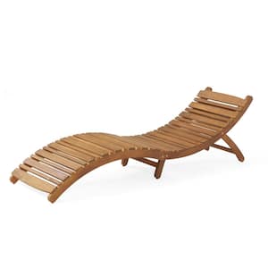 1-Piece Wood Outdoor Chaise Lounge Foldable Wood Teak Outdoor Chaise Lounge in Brown Finish