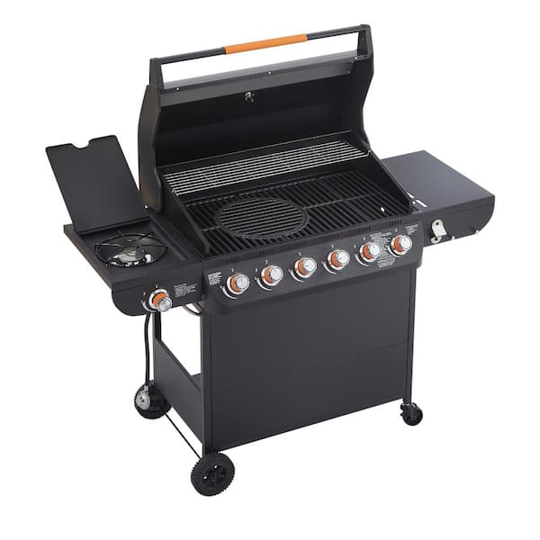 6 Burner BBQ Propane Gas Grill with Side Burner, 72K BTU, Stainless Steel Barbecue Grill, Suit for Patio Parties