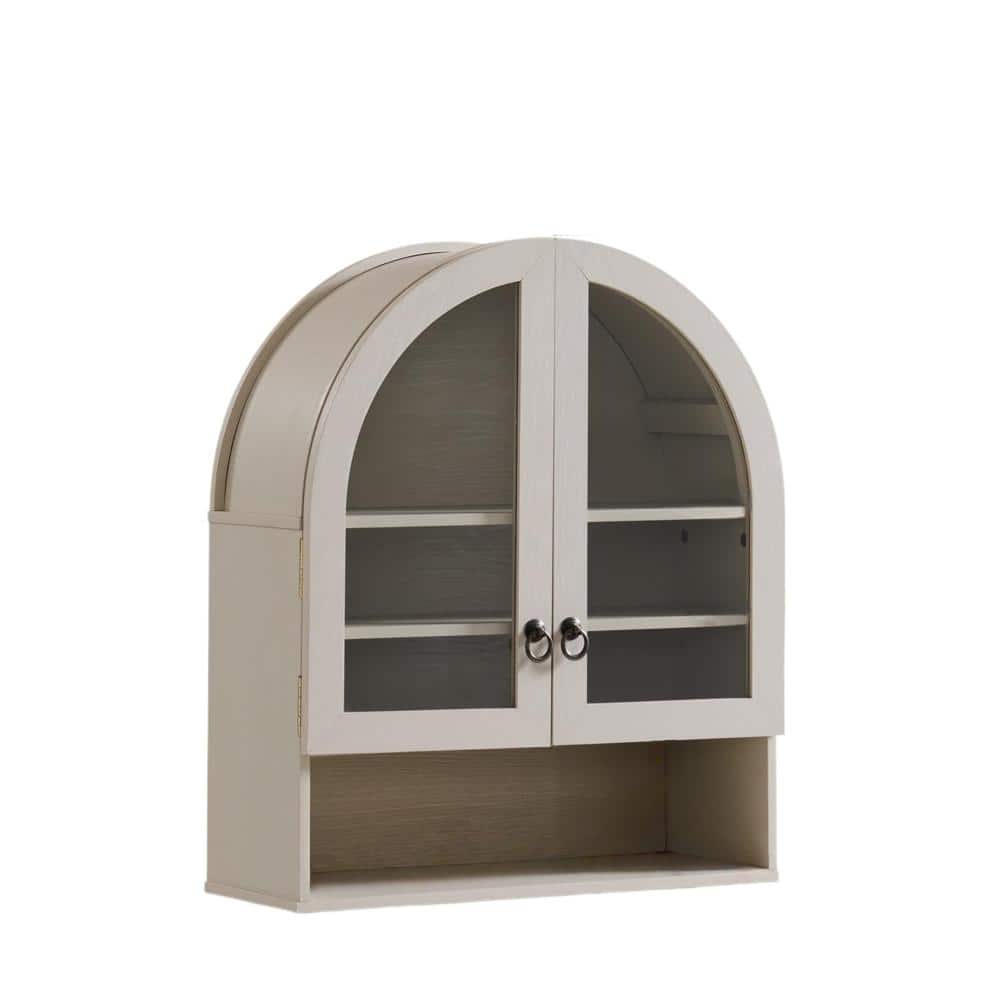 23.6 in. W x 28 in. H Rectangular Wood Medicine Cabinet without Mirror in Cream with Adjustable Shelves & Glass Doors