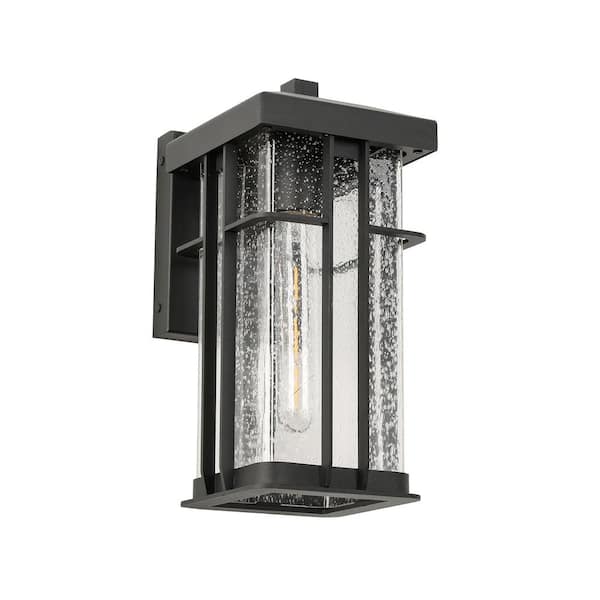 Jushua 1-Light Matte Black Metal not Motion Sensing Outdoor Hardwired Wall Sconce with No Bulbs Included