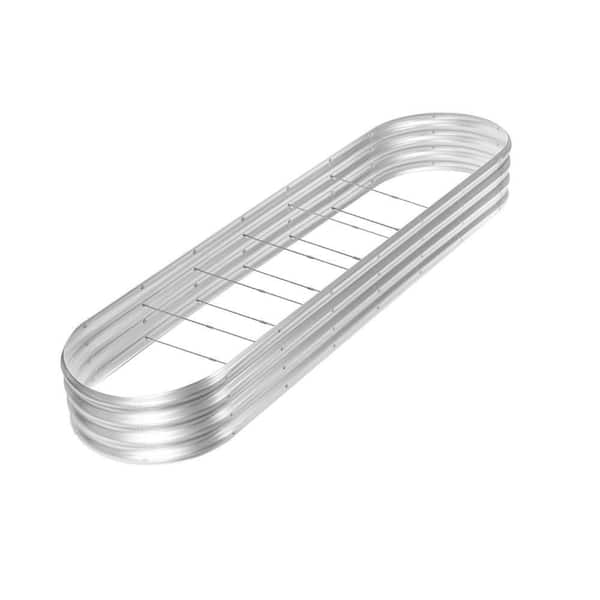 Large 96 in. Dia Silver Oval Metal Raised Garden Beds with 10-Connecting rods (1-Pack)