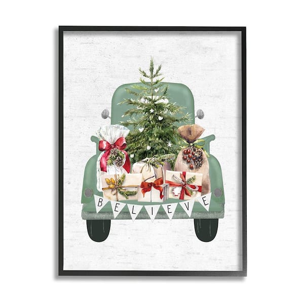 Stupell Industries Christmas Gift Pickup by Lettered and Lined 1 Piece Framed Graphic Print Travel Poster Art Print 30 in. x 24 in.