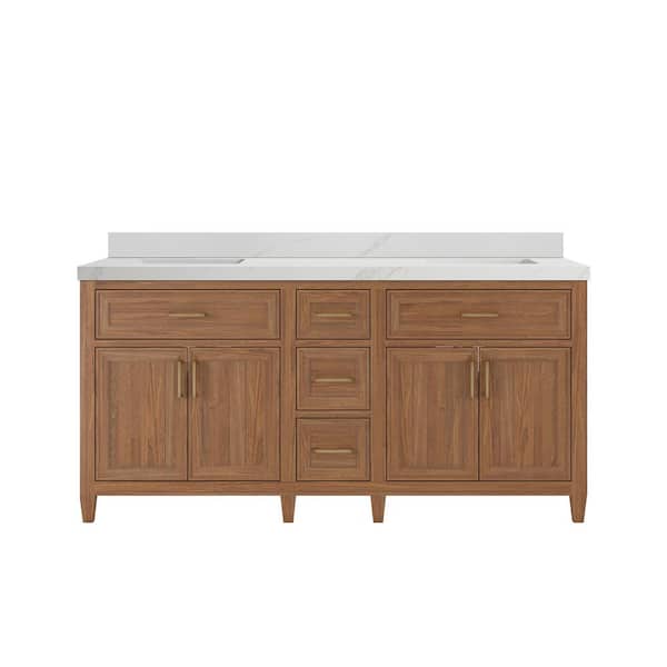 Willow Collections Santa Monica 72 in. W x 22 in. D x 36 in. H Double Sink Bath Vanity in Dark Natural with 2 in. Calacatta Sienna Top