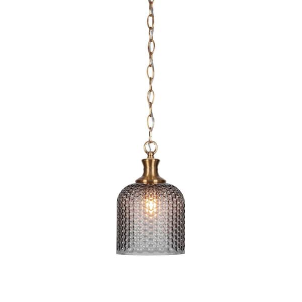 Unbranded Tyler 60-Watt 1-Light New Age Brass Shaded Mini Pendant Light with Glass Shade