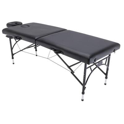 27.56 in. Black PU Leather Adjustable Folding Portable Massage Table Spa Bed with Carrying Case