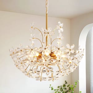 RRTYO Kai 8-Light Modern Glam Brass Daisy Crystal Accents Flower