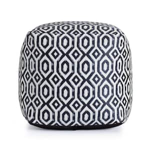 Zuma Blue 18 in. x 18 in. x 18 in. Blue and Ivory Pouf