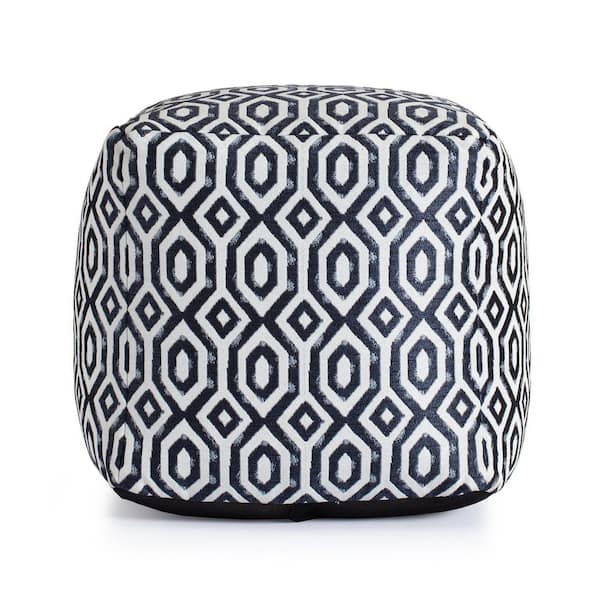 Anji Mountain Zuma Blue 18 in. x 18 in. x 18 in. Blue and Ivory Pouf