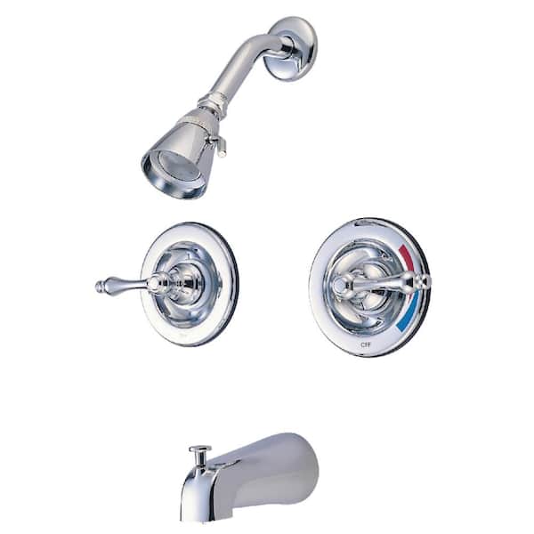 Kingston Brass Vintage Double Handle 1-Spray Tub and Shower Faucet 2 GPM with Corrosion Resistant in. Polished Chrome