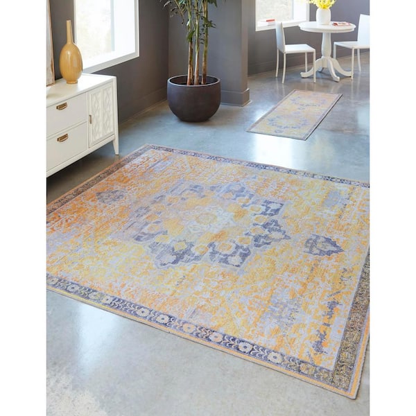 Renaissance Roma Tuscan Yellow 10 ft. Square Machine Washable Area Rug
