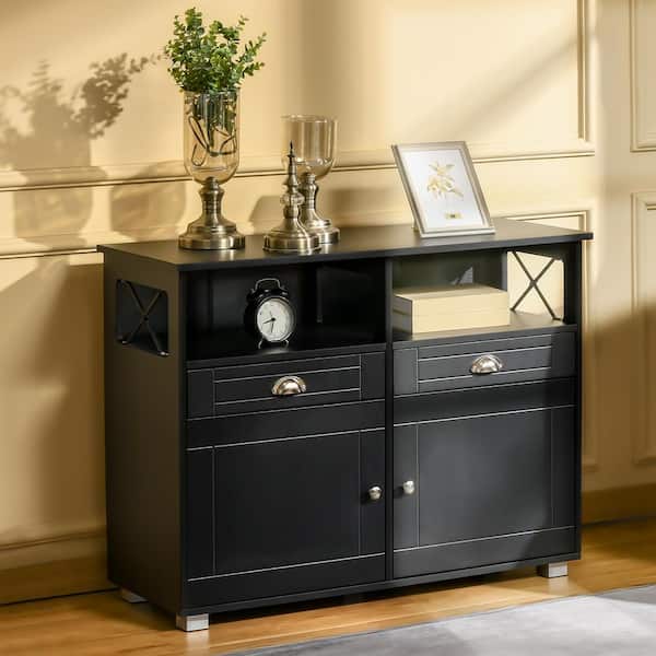 HOMCOM Black 30 in. H Storage Cabinet with Drawers