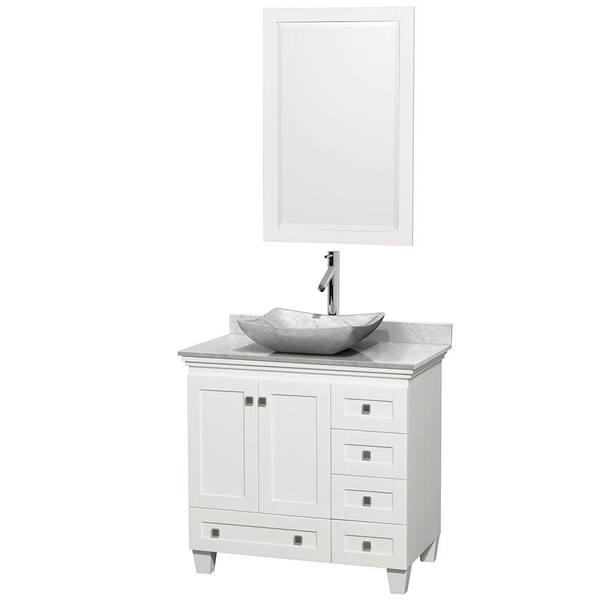 Wyndham Collection Acclaim 36 in. W Vanity in White with Marble Vanity Top in Carrara White and White Carrara Marble Sink