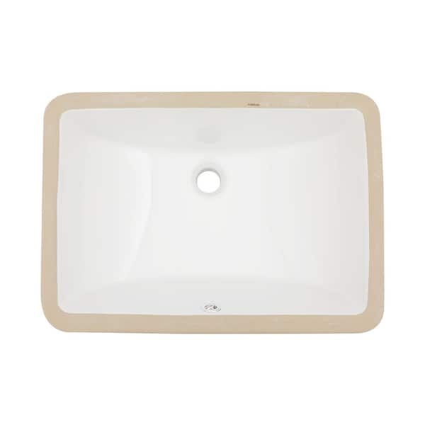 19.7 in. x 14 in. White Ceramic Rectangular Undermount Bathroom Sink with Overflow