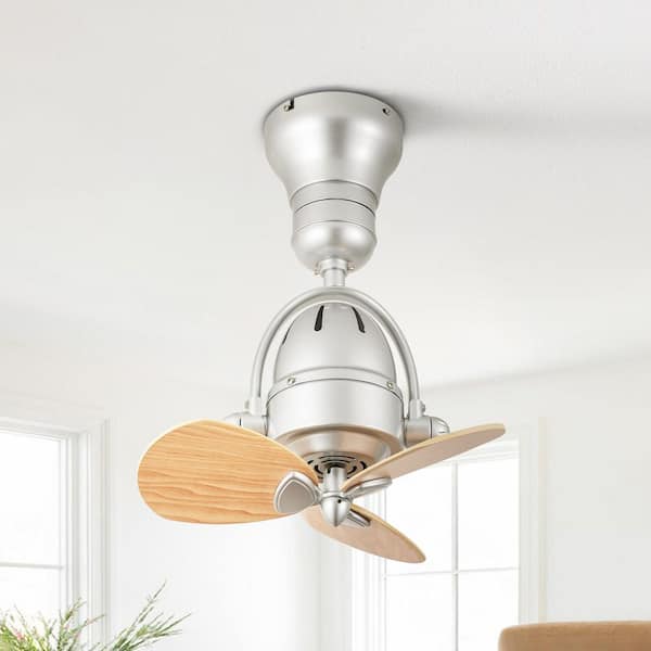 Trelixa 16 in. Silver Housing Natural Wood Blade Flush Mount Oscillating Ceiling Fan with Remote Included