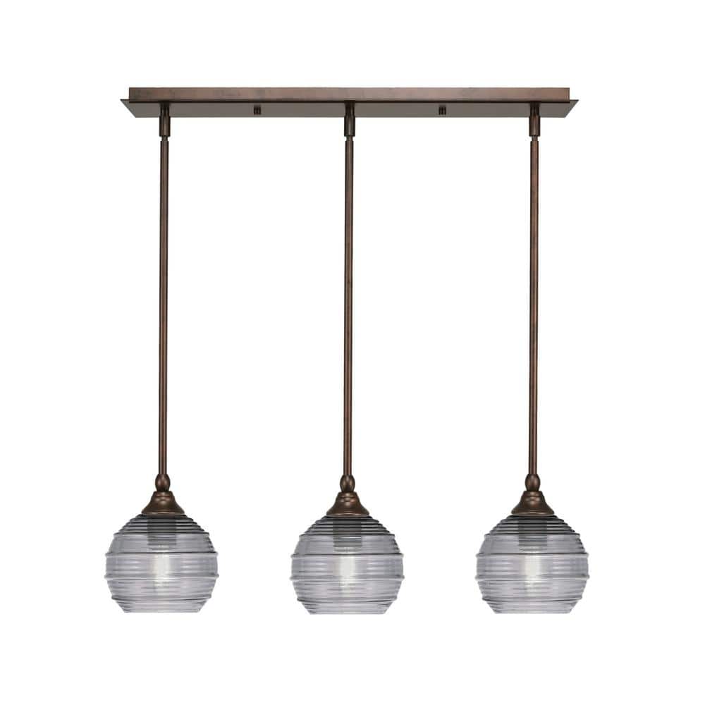 Livingston 100-Watt 3-Light Bronze Shaded Pendant Light with 6 in. Smoke Ri