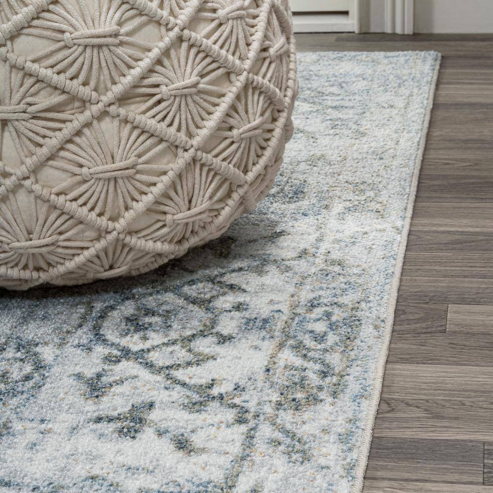 Pavel Light Gray and Blue Synthetic Washable Medallion Rug, 3 ft. x 5 ft.