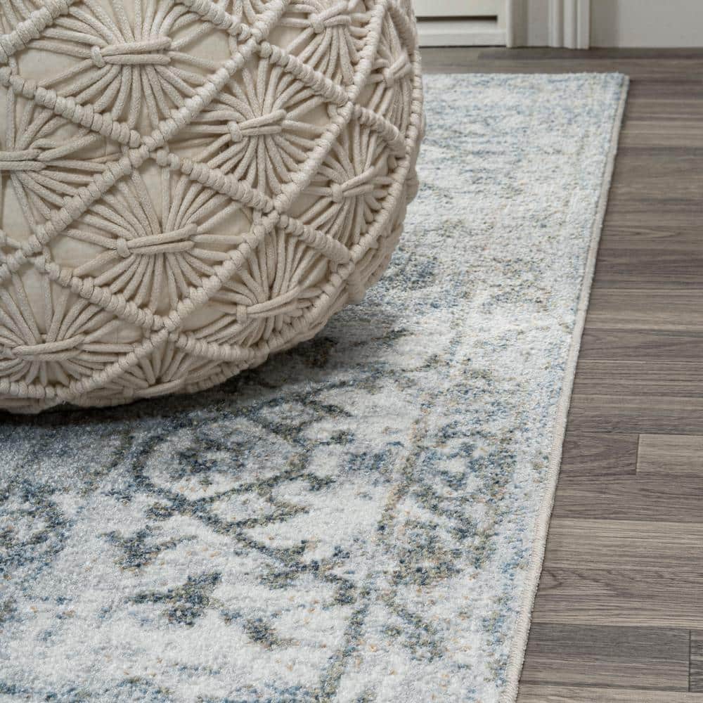 Pavel Light Gray and Blue Synthetic Medallion Washable Area Rug