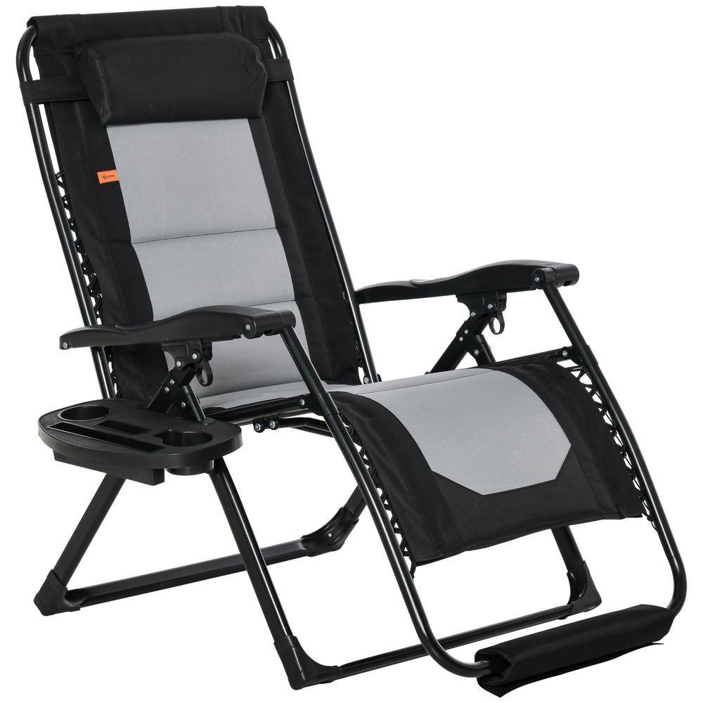 Metal Zero Gravity Folding Outdoor Lounge Chair with Black Cushion Footrest