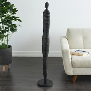 Black Holystone Tall Slim Figure People Sculpture with Ribbed Body and Glitter Accents