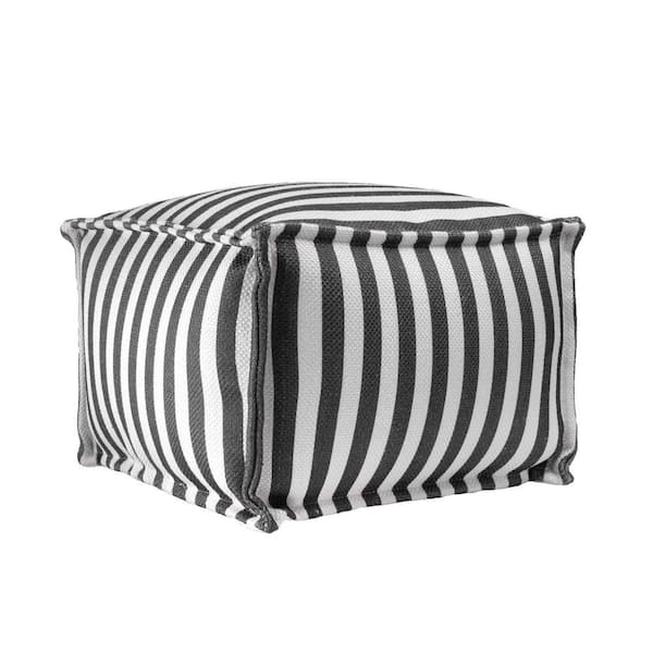 nuLOOM Porto Striped Indoor/Outdoor Filled Ottoman Gray Square Pouf ...