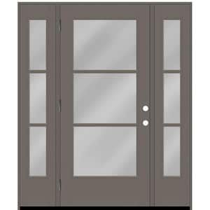 Legacy 64 in. x 80 in. Icon 3 Lite Modern Clear Glass RHOS Kindling Mahogany Fiberglass Prehung Front Door w/Dbl 12inSL