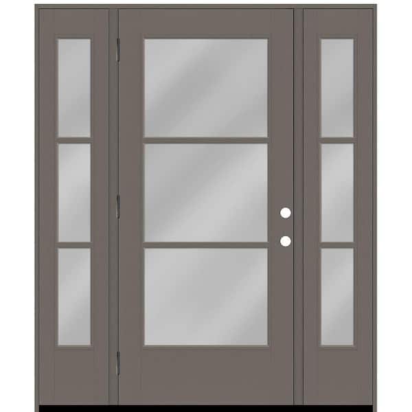 Steves & Sons Legacy 64 in. x 80 in. Icon 3 Lite Modern Clear Glass RHOS Kindling Mahogany Fiberglass Prehung Front Door w/Dbl 12inSL