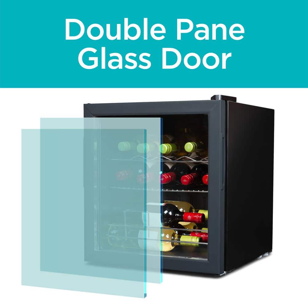 Black Freestanding 14-Bottle Wine Fridge with Chrome Shelving