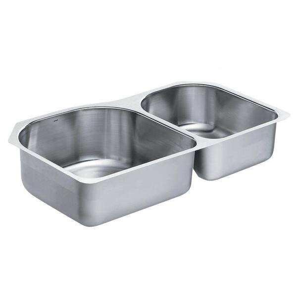 MOEN 1800 Series Undermount Stainless Steel 34.25 in. Double Bowl Kitchen Sink