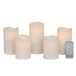 Set of 5 2-3 x 4,2-3 x 5,3 x 6 Real Wax Wavy Top Flameless Candles, Led Candles with Remote, White