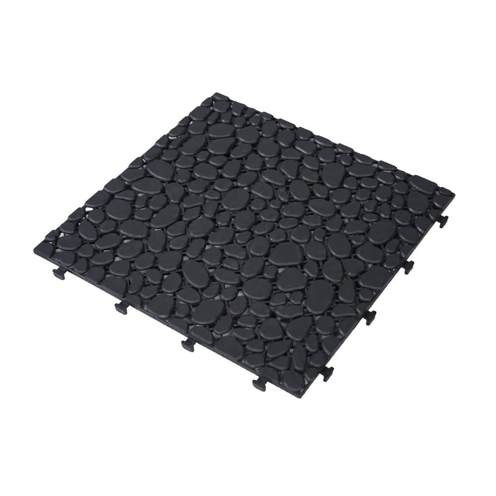 1 ft. x 1 ft. Interlocking Floor Tiles Plastic Deck Tile Pebble Stone Pattern in Black (12 per Case) price history on PriceWatchPro