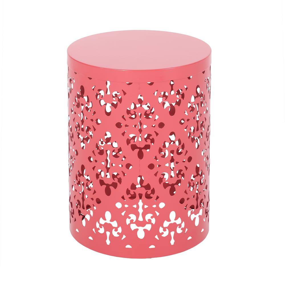 Dark Coral Iron Cylindrical Outdoor Side Tables, Set of 2