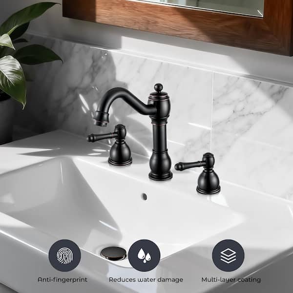 Double Handles 8 in. Widespread Bathroom Faucet 3-Hole Sink Faucet in Oil Rubbed Bronze