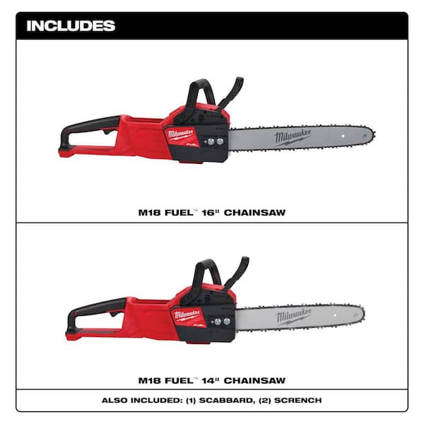 M18 FUEL 14 in. 18V Lithium-Ion Electric Battery Chainsaw & M18 FUEL 16 in. Electric Battery Chainsaw (2-Tool)