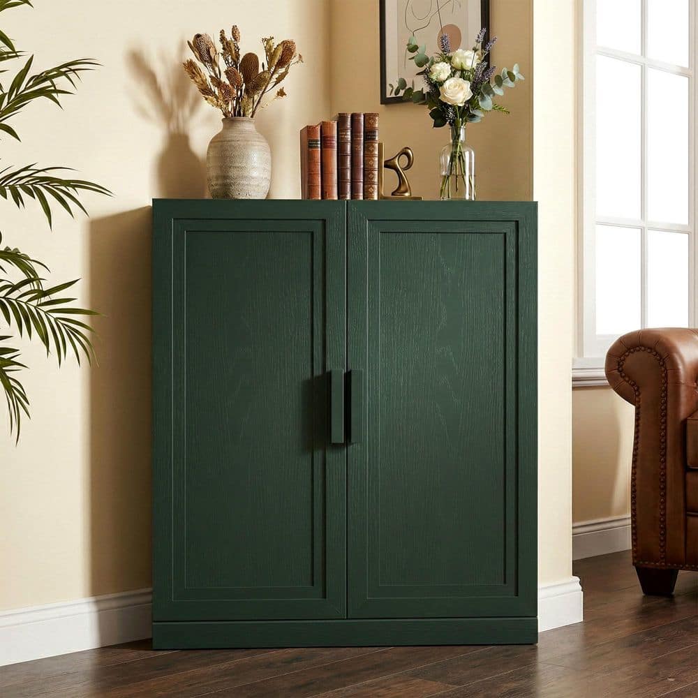 Dark Green Wooden 36 in. Storage Cabinet with Adjustable Shelves China Cabinet Display Cabinet