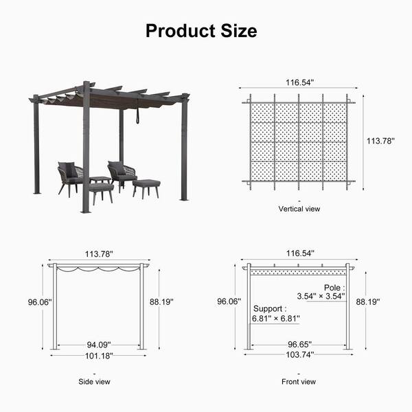 PURPLE LEAF 10 ft. x 10 ft. Gray Aluminum Frame Outdoor Patio