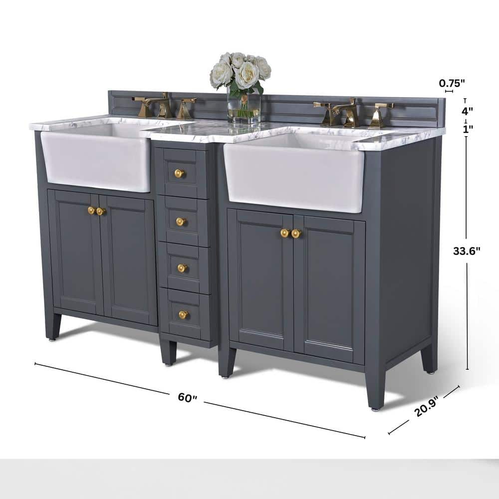 Adeline 60'' Sapphire Gray Double Bathroom Vanity with Marble Top