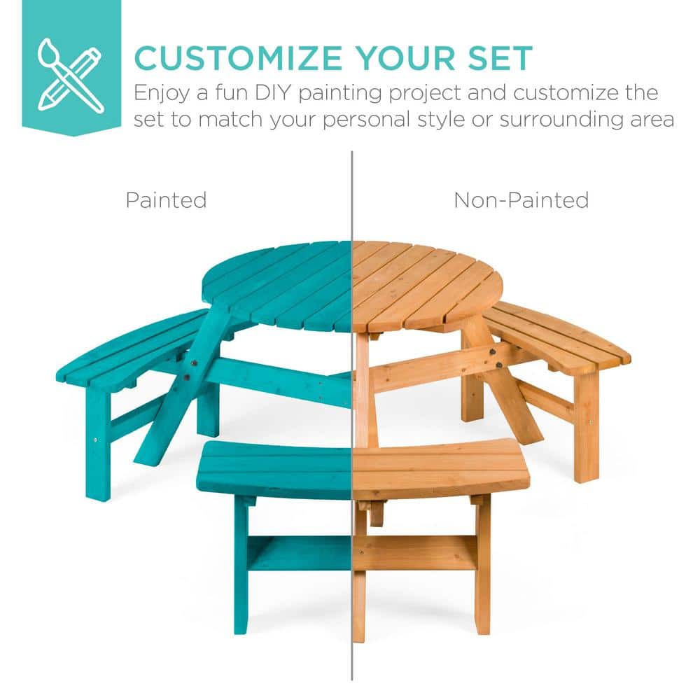 Natural Wood 6-Person Circular Picnic Table with Benches