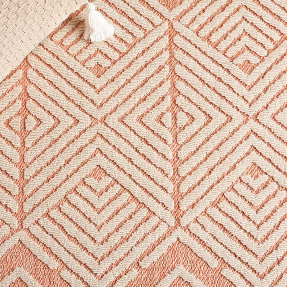 Ivory and Rust Geometric 9' x 12' Indoor/Outdoor Rug