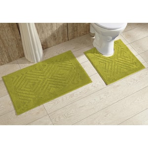 Trier Collection 2-Piece Green 100% Cotton Diamond Pattern Bath Rug Set - 20 in. x 30 in. and 20 in. x 20 in.