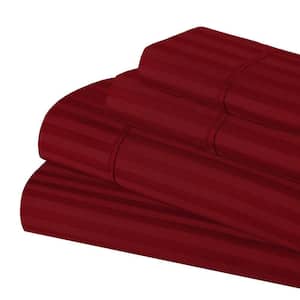 400 Thread Count 4-Piece Burgundy Striped Egyptian Cotton California King Deep Pocket Sheet Set