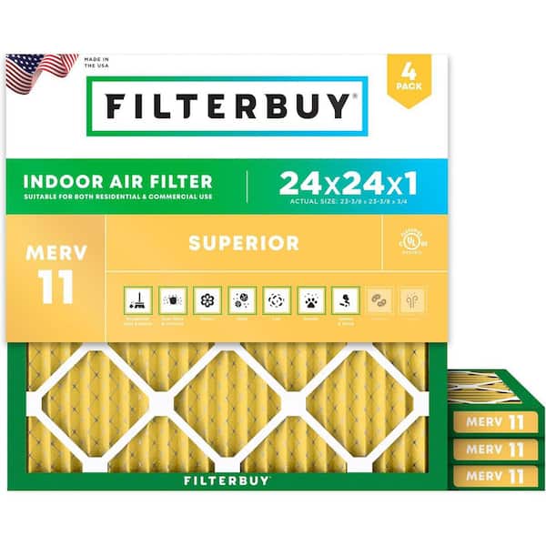 24 in. x 24 in. x 1 in. MERV 11 (FPR 7) Allergen Defense Pleated HVAC AC Furnace Air Filters Replacement (4-Pack)