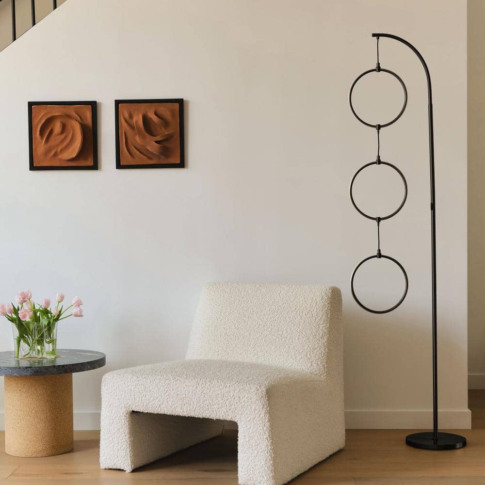 Nova 74" Black LED Arc Floor Lamp with 3 Rings