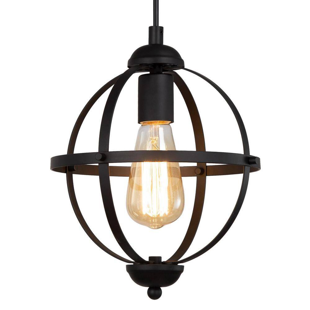 LNC Industrial 1Light Matte Black Globe Pendant Light with Metal Cage