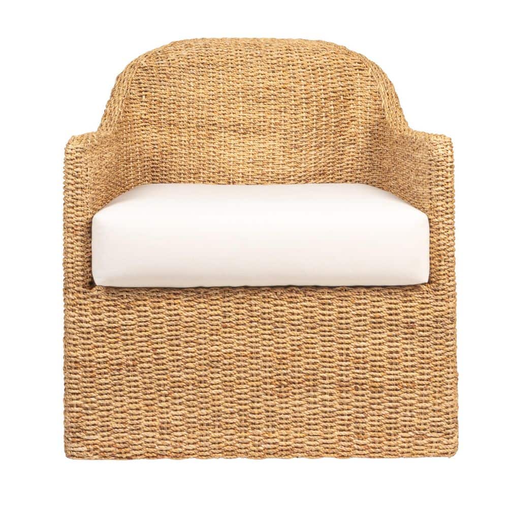 Natural Acacia Wood Lounge Chair with White Cushions