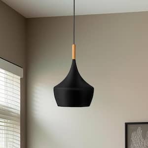 1-Light Industrial Farmhouse Hanging Black Pendant Ceiling Light with Metal Dome Shade for Kitchen Island Dinning Room