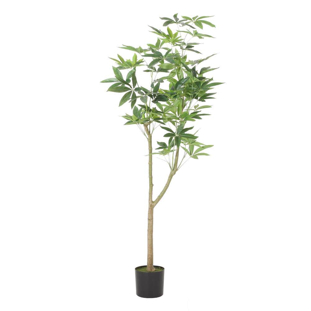70.86 in. Artificial Pachira Macrocarpa Plant in Black Plastic Pot