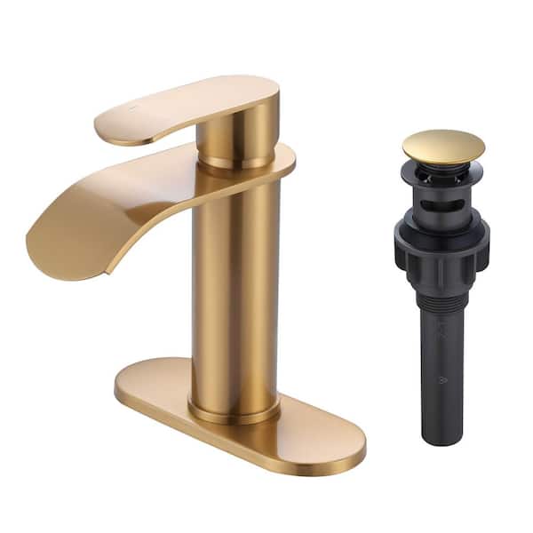 AVITAS Single Handle Single Hole Bathroom Faucet with Pop-Up Drain Included in Gold