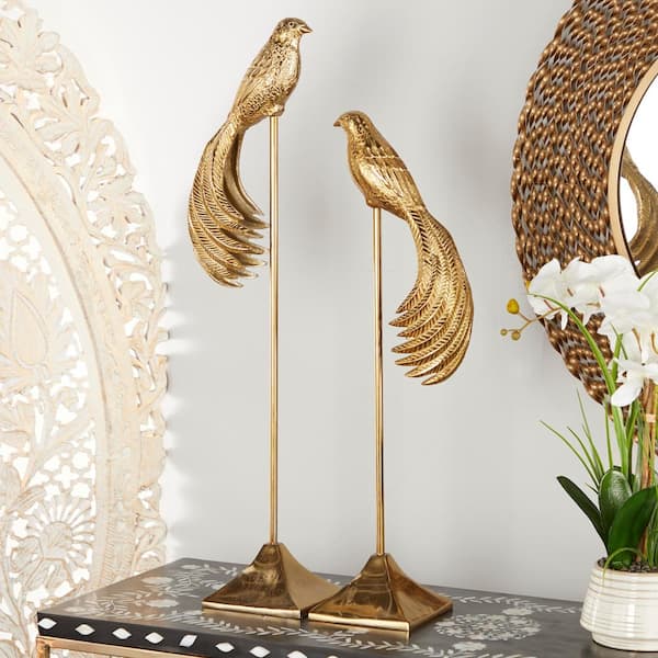 Litton Lane Gold Aluminum Bird Sculpture (Set of 2)