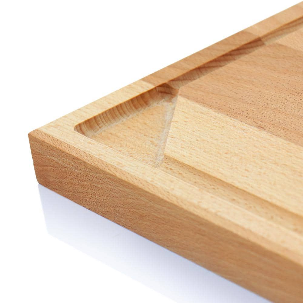 18" x 12" Beech Wood Rectangular Cutting Board with Grooves